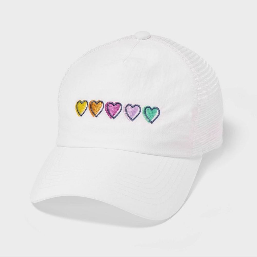 NWT! ROLLER RABBIT Baseball Embroidered Hat Disco Wave Hearts - White